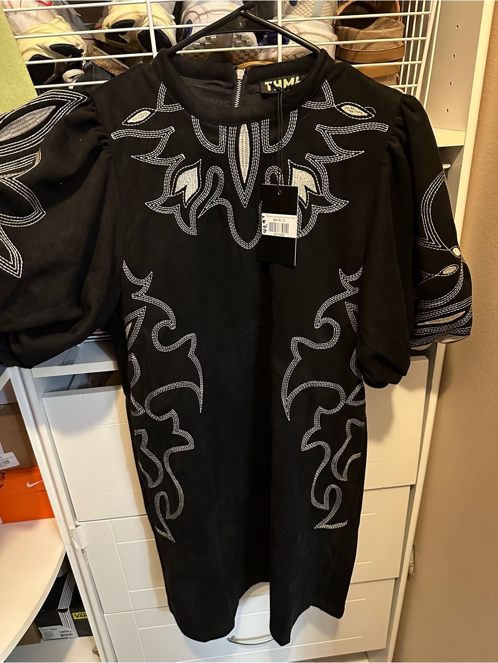THML Black Mini Dress with Silver Embroidered Motifs